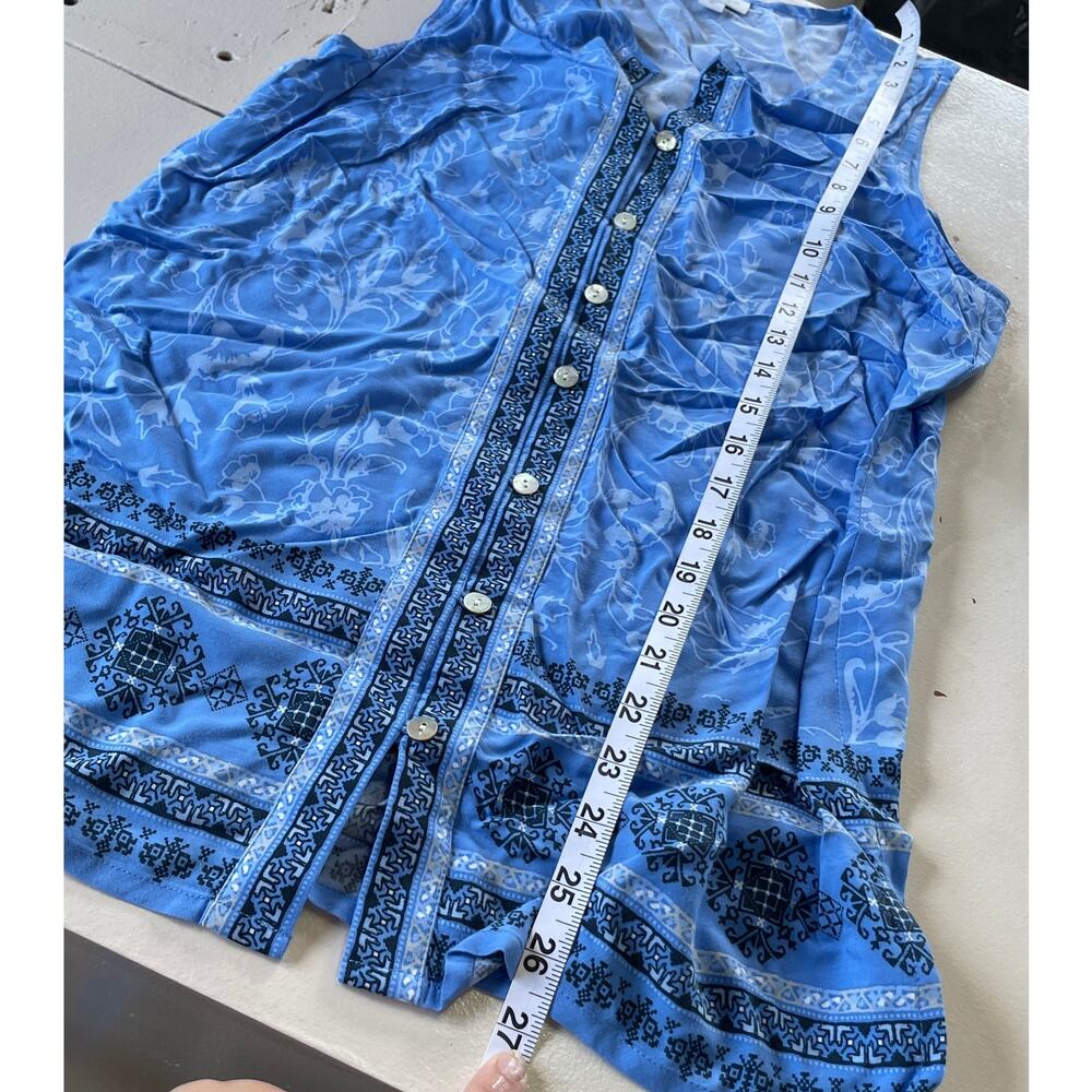J. Jill Tank Top‎ Women X Small Blue Boho Floral Button Front Tunic Split V - Picture 7 of 7